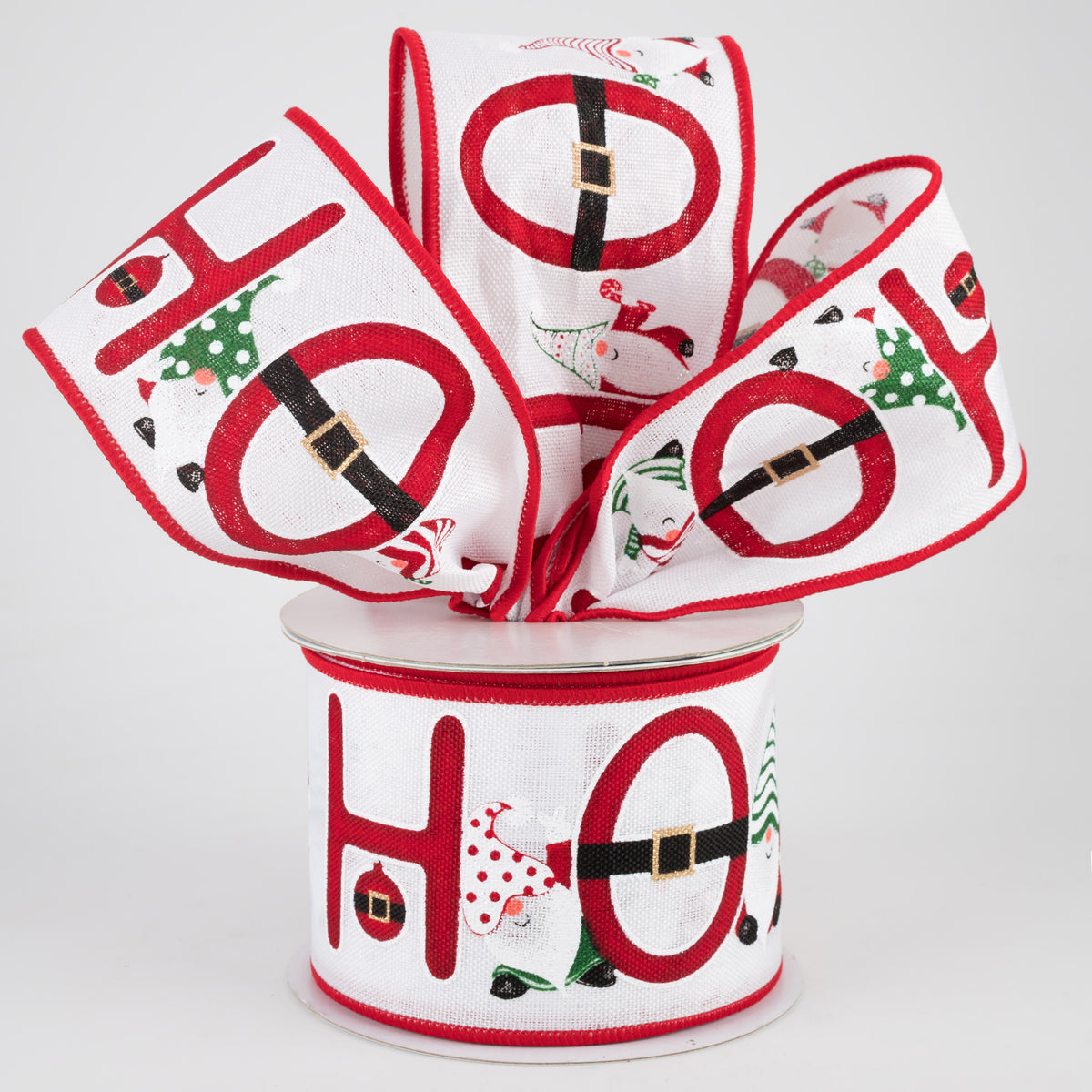 2.5" Ho Ho Ho Gnomes Ribbon: White (10 Yards) Lifestyle Photo