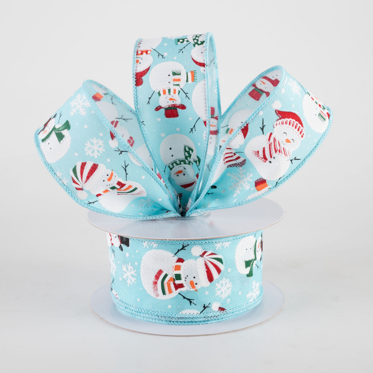 1.5" Holiday Snowmen Ribbon: Turquoise Blue (10 Yards) Lifestyle Photo