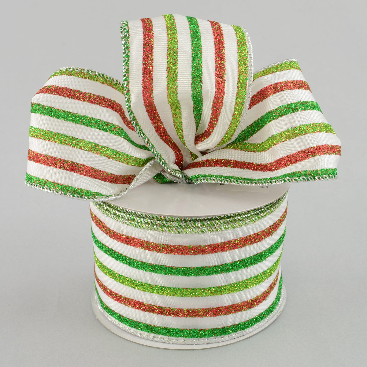 2.5" Holiday Vertical Stripe Ribbon: Lime/Emerald/Red (10 Yards) Lifestyle Photo