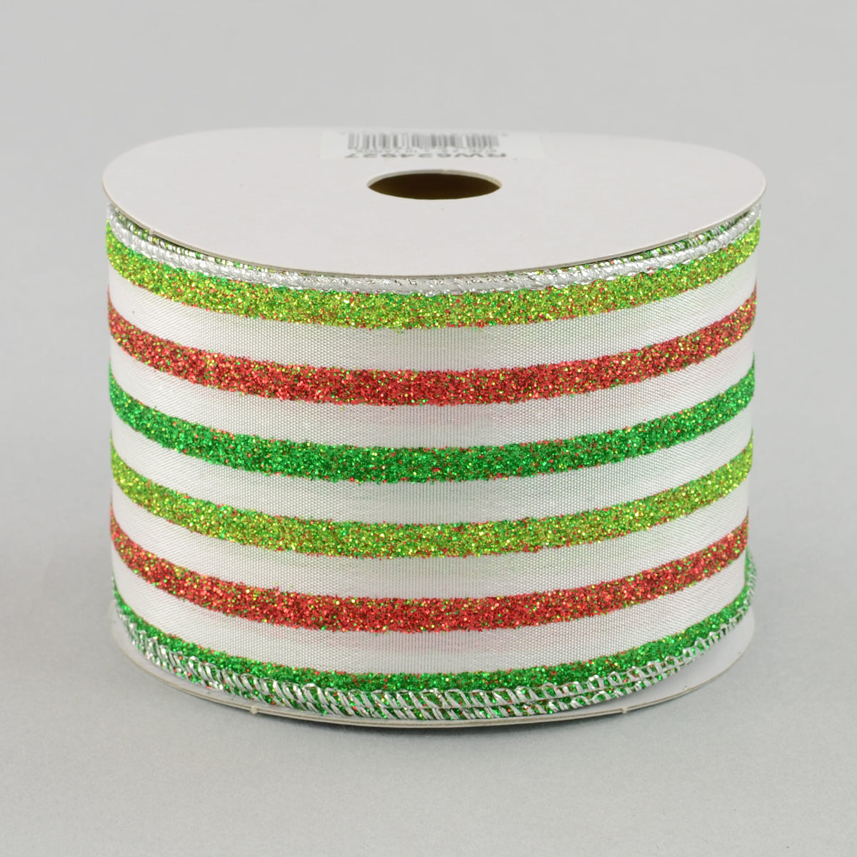 2.5" Holiday Vertical Stripe Ribbon: Lime/Emerald/Red (10 Yards)