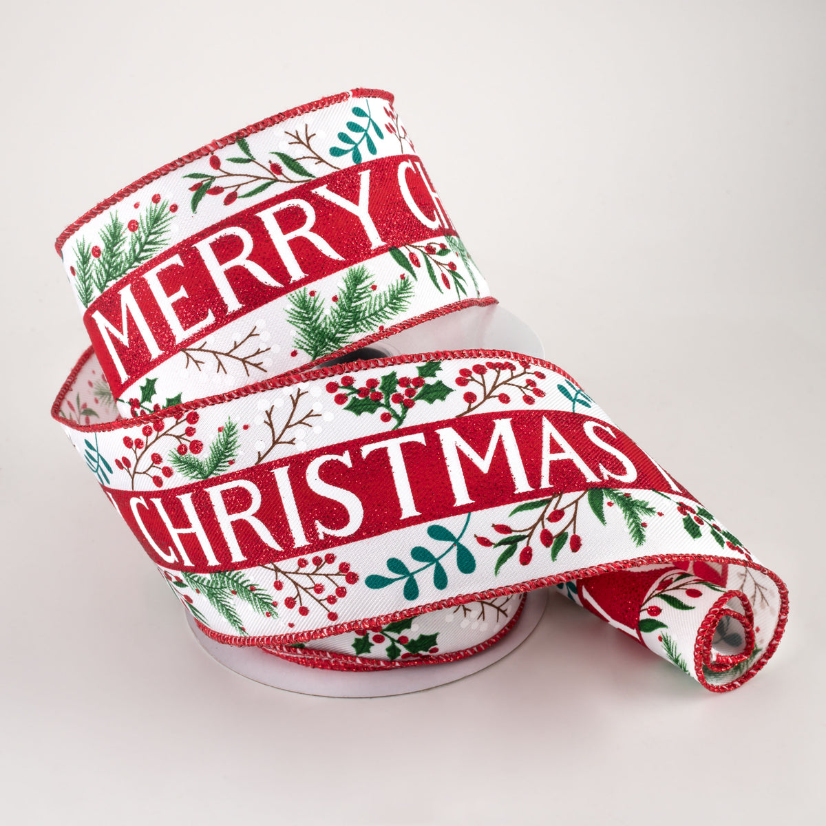 2.5" Holly & Mistletoe Merry Christmas Ribbon (10 Yards) Lifestyle Photo