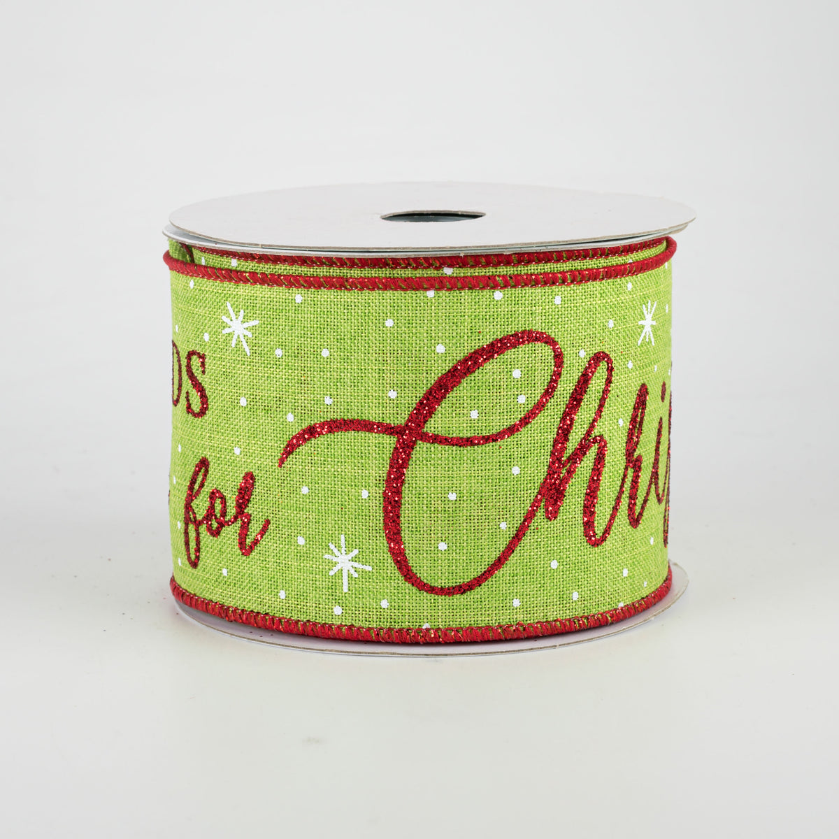 2.5" Home For Christmas Ribbon: Lime Green (10 Yards)
