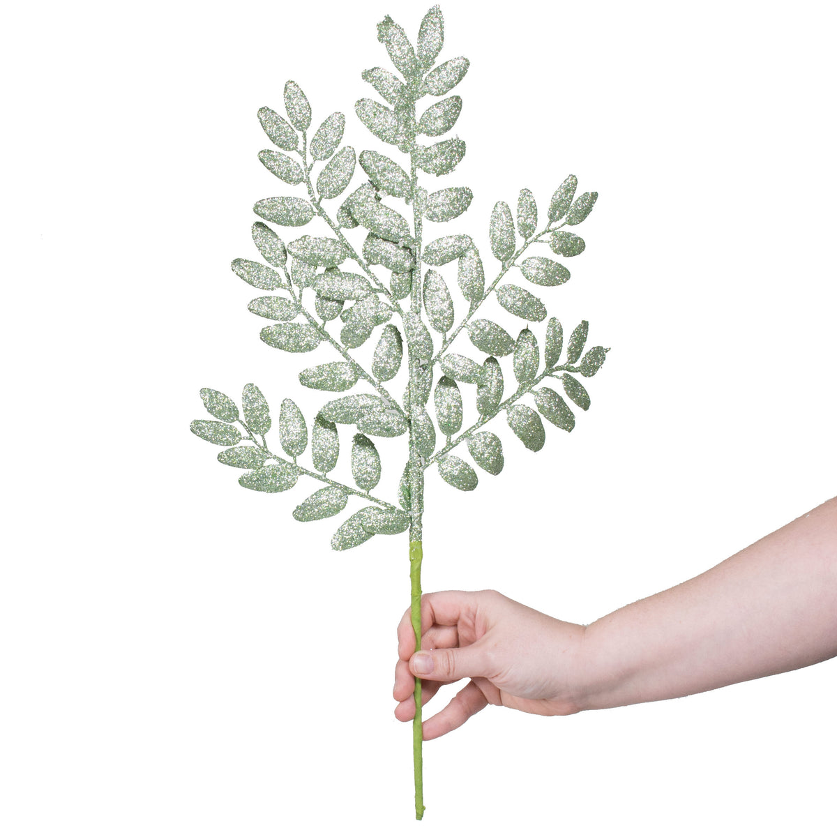 22" Honey Locust Leaf Glitter Spray: Sage Lifestyle Photo