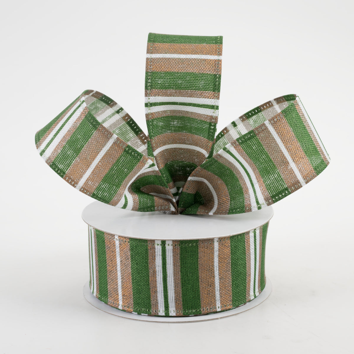 1.5" Horizontal Stripe Ribbon: Metallic Gold & Green (10 Yards) Lifestyle Photo