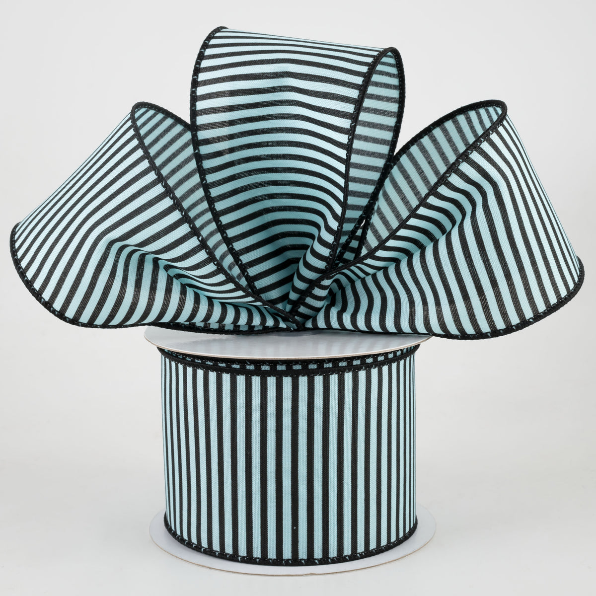 2.5" Horizontal Thin Stripes Ribbon: Soft Turquoise & Black (10 Yards) Lifestyle Photo