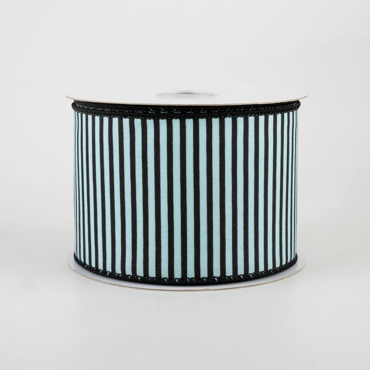 2.5" Horizontal Thin Stripes Ribbon: Soft Turquoise & Black (10 Yards)