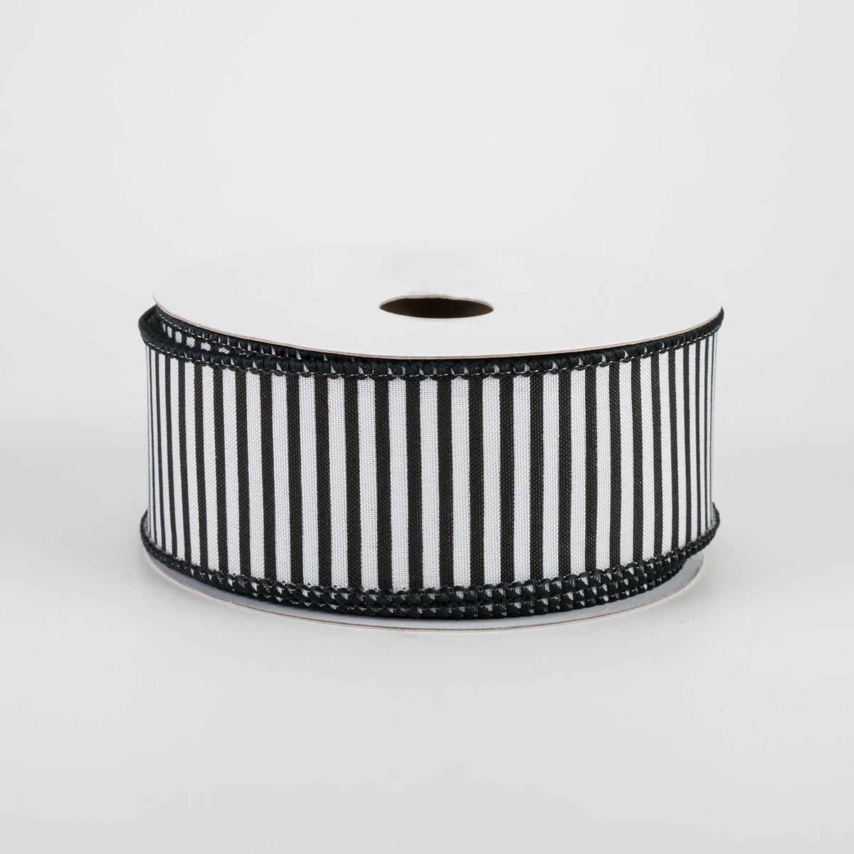 1.5" Horizontal Thin Stripes Ribbon: White & Black (10 Yards)