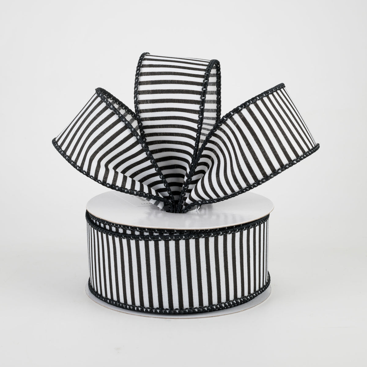 1.5" Horizontal Thin Stripes Ribbon: White & Black (10 Yards) Lifestyle Photo
