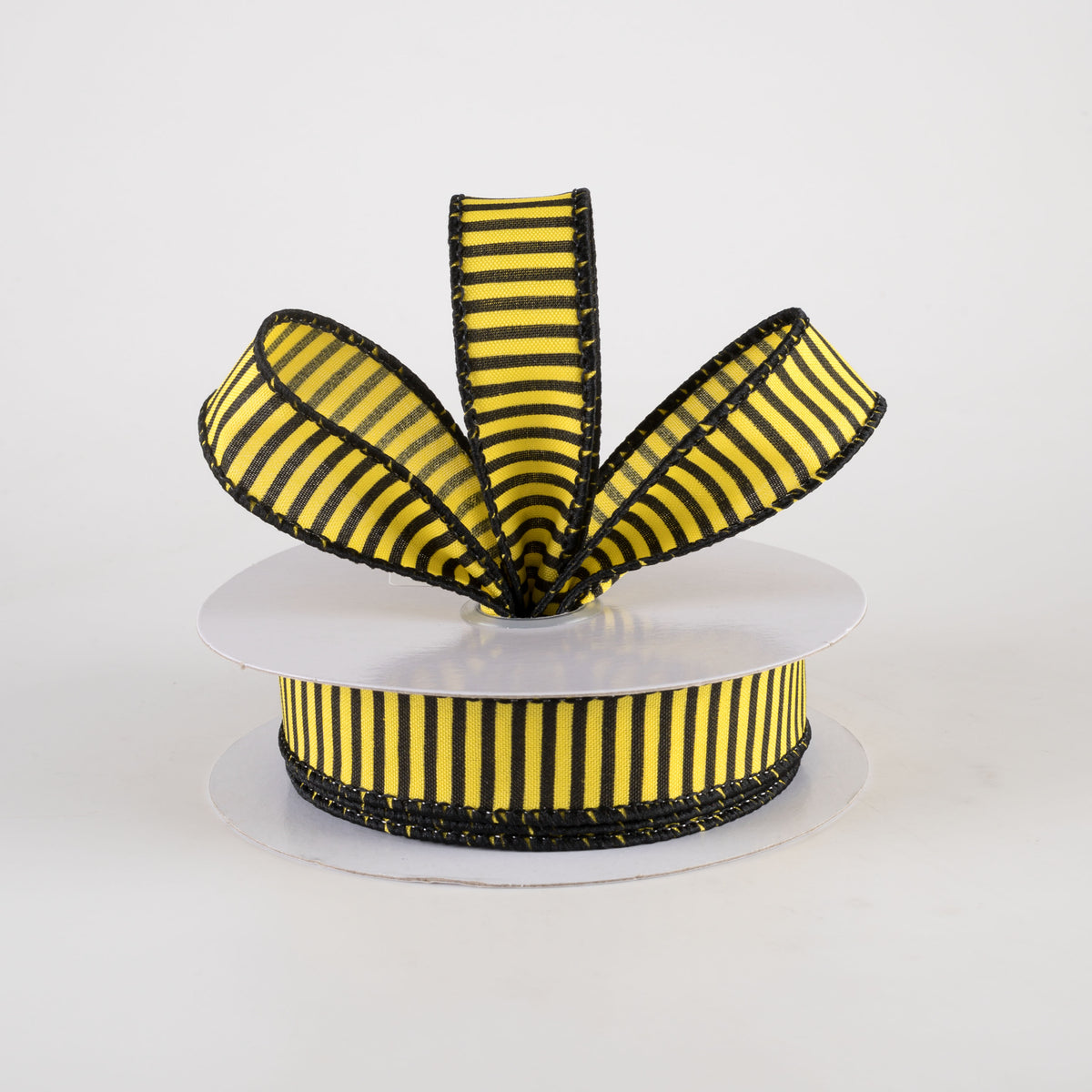 7/8" Horizontal Thin Stripes Ribbon: Yellow & Black (10 Yards) Lifestyle Photo