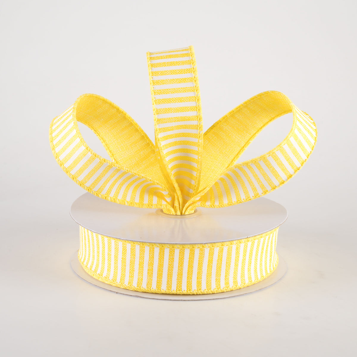 7/8" Horizontal Thin Stripes Ribbon: Yellow & White (10 Yards) Lifestyle Photo