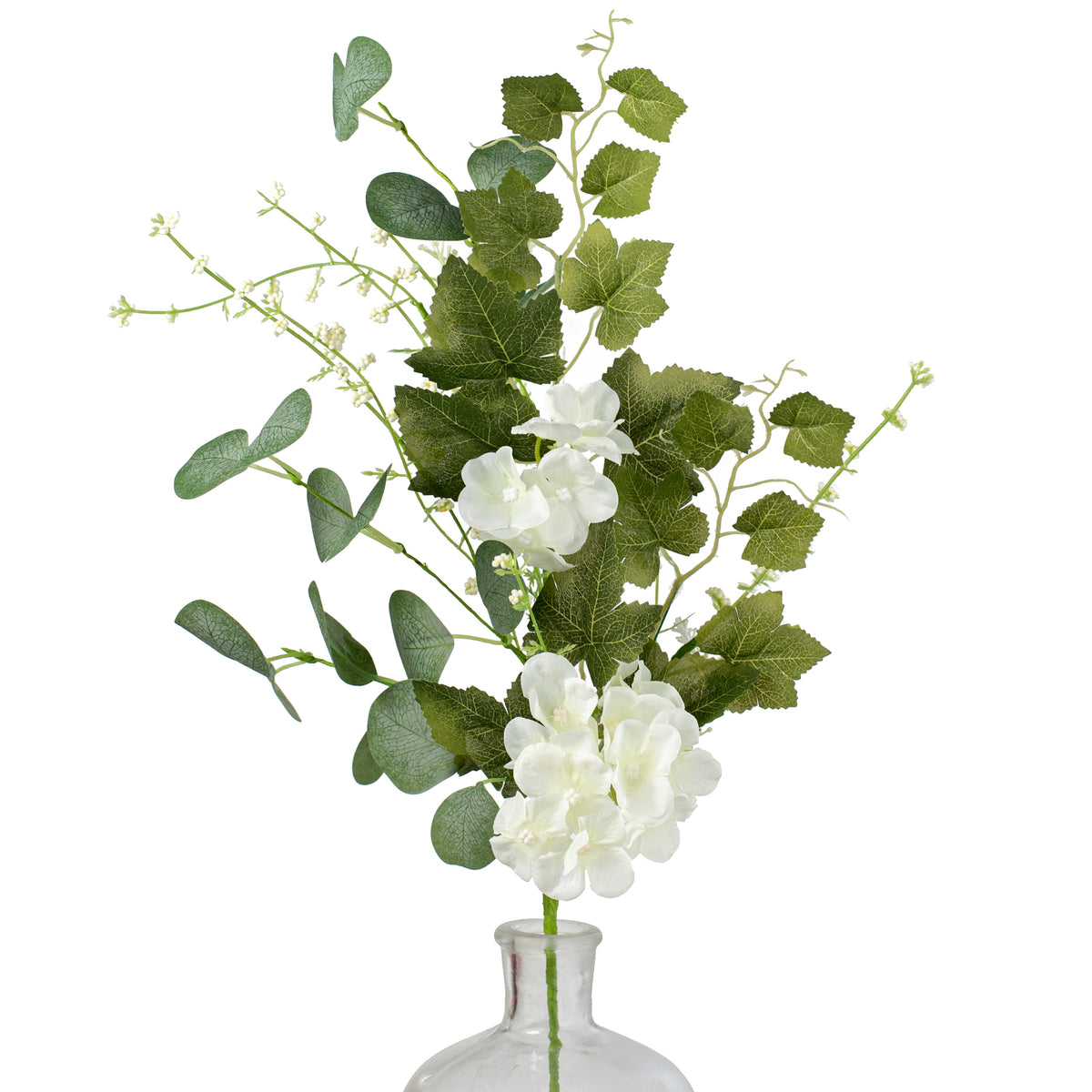 24" Hydrangea, Silver Dollar Eucalyptus, Ivy Spray: Cream Item Number: 21213