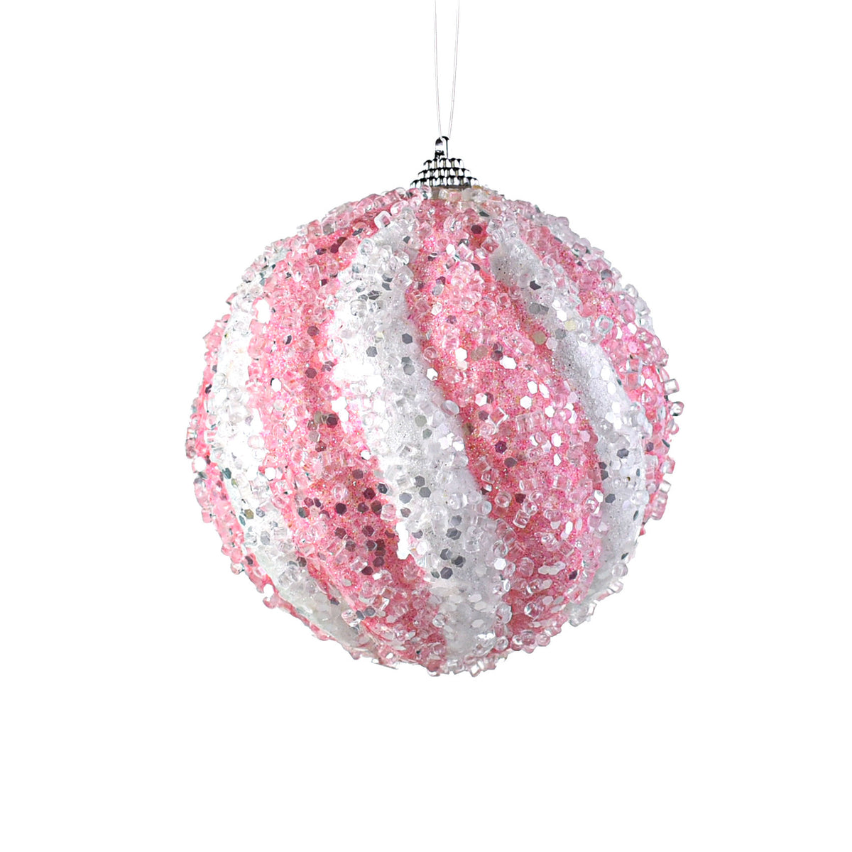 4.5" Icy Ball Ornament: Pink & White Item Number: 85237PKWT
