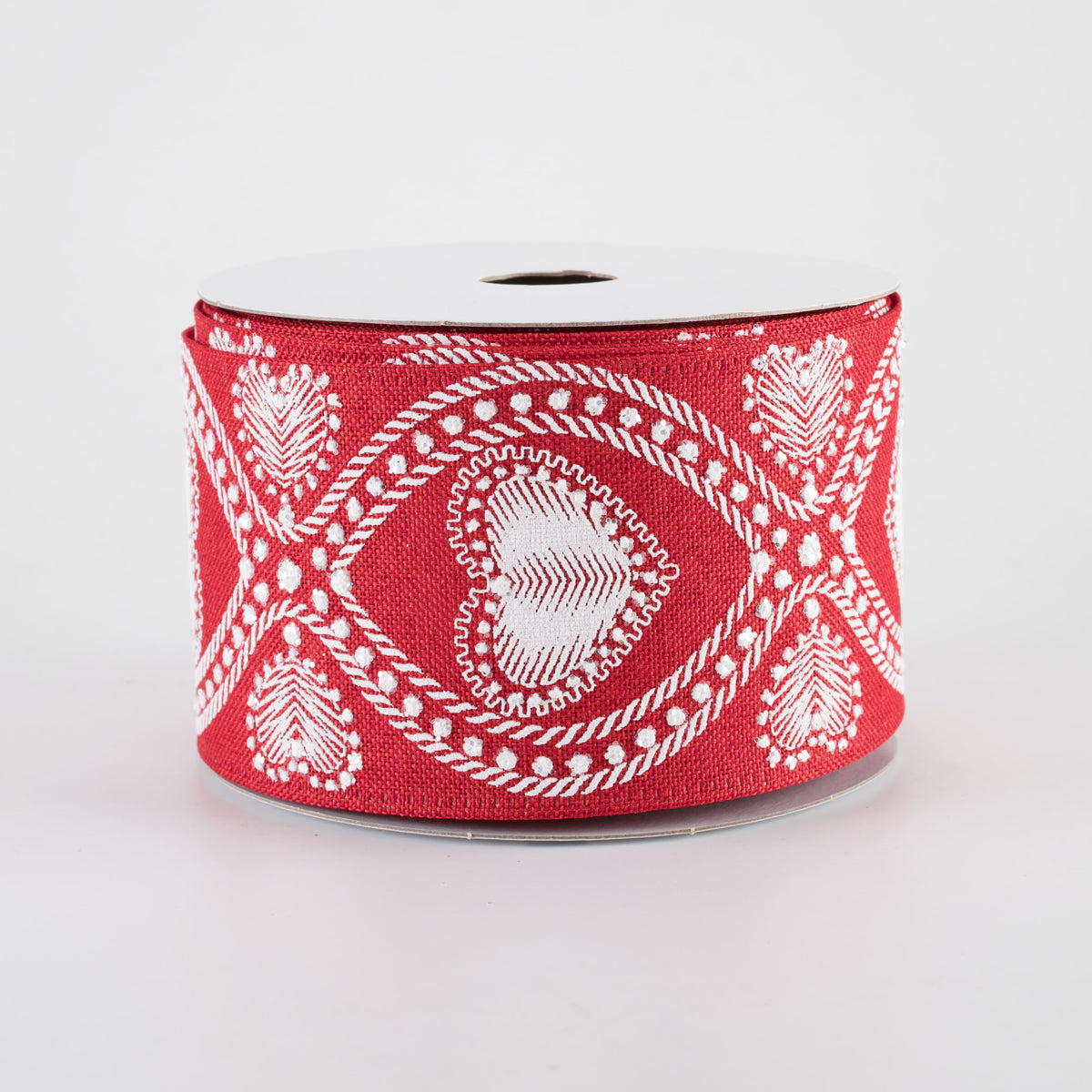 2.5" Linen Cat Eye Lace Hearts Ribbon: Red (10 Yards)