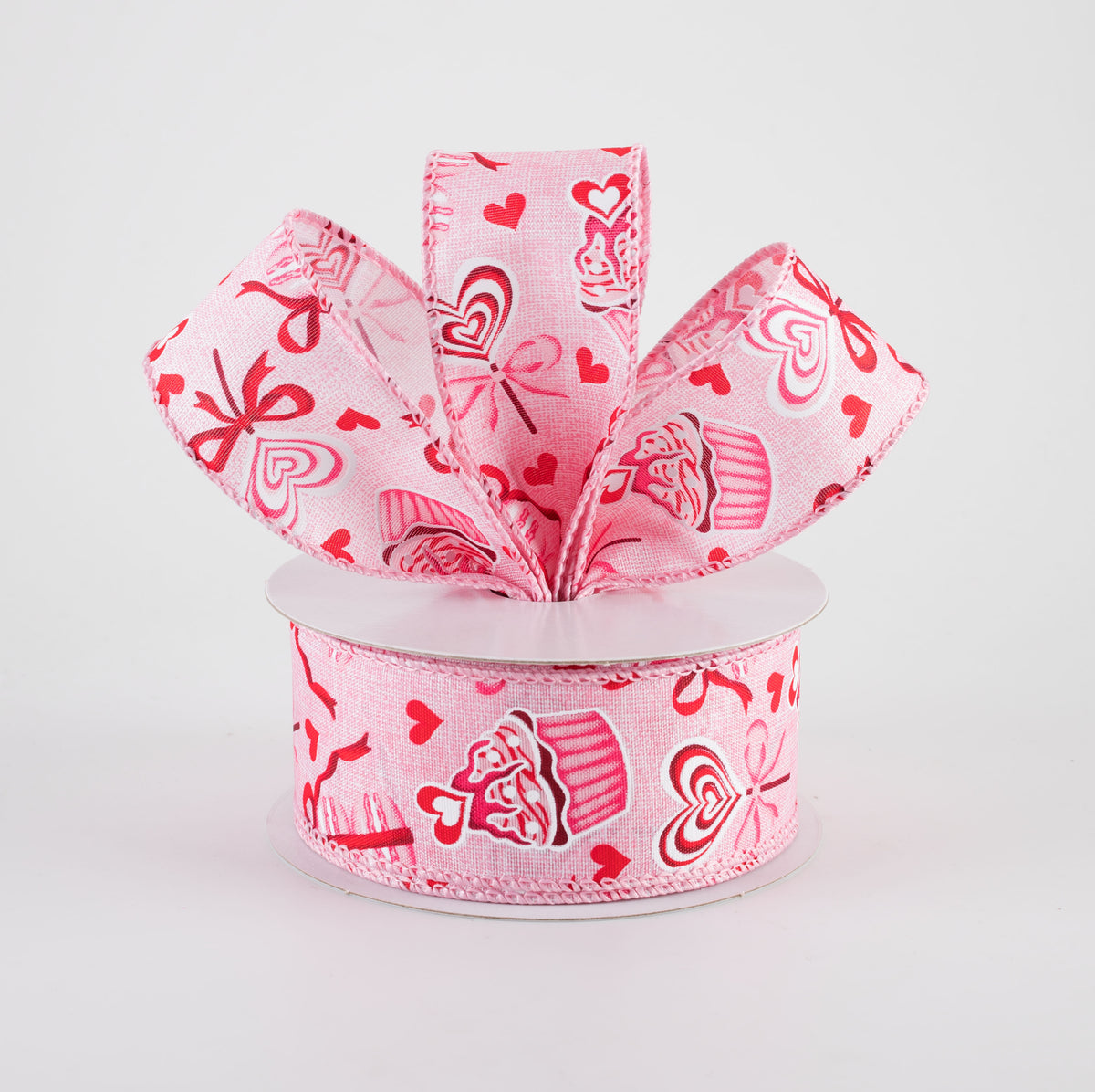 1.5" Valentine's Day Cupcakes & Macarons Ribbon: Pink (10 Yards)