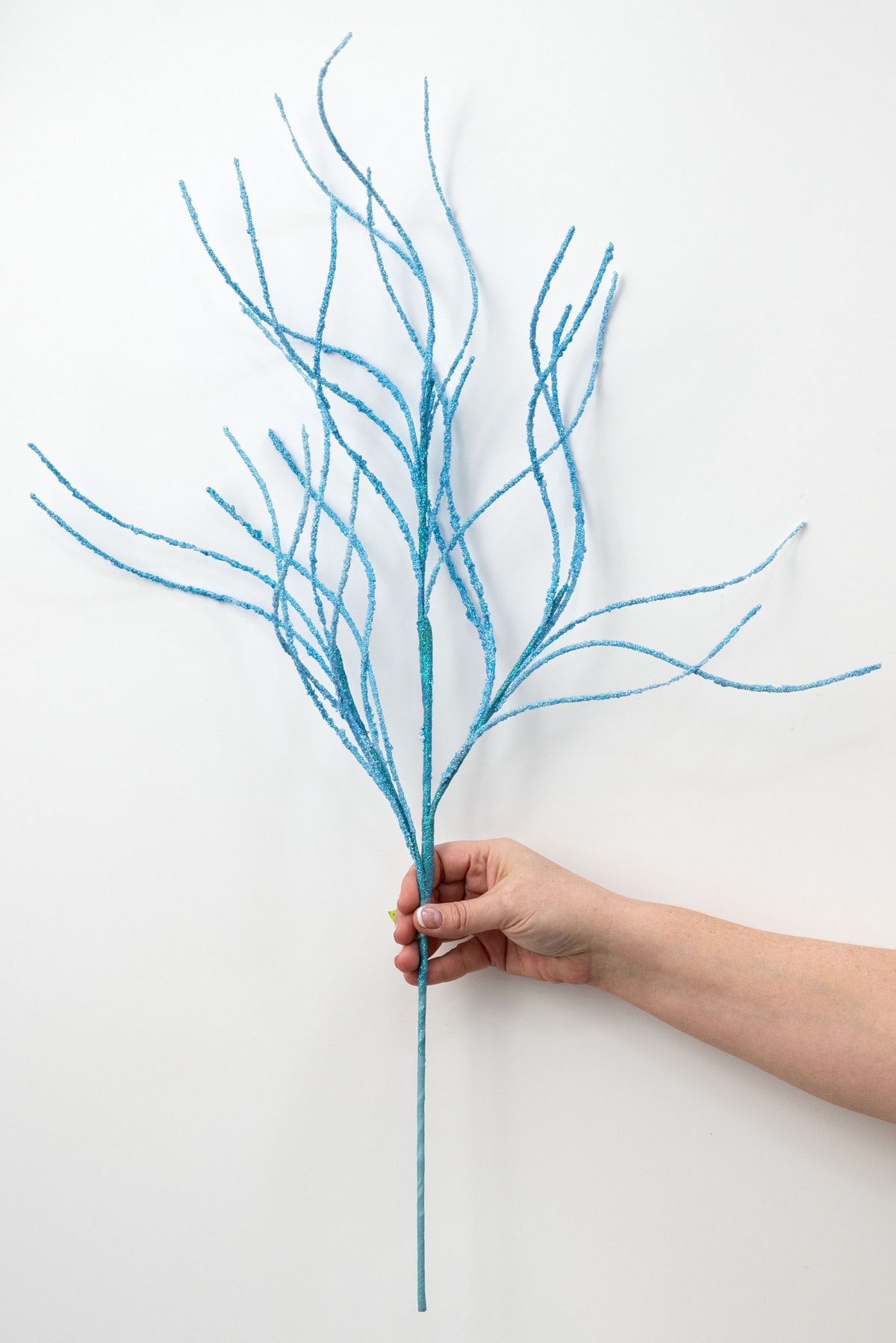 30" Glitter Twig Spray: Iridescent Blue