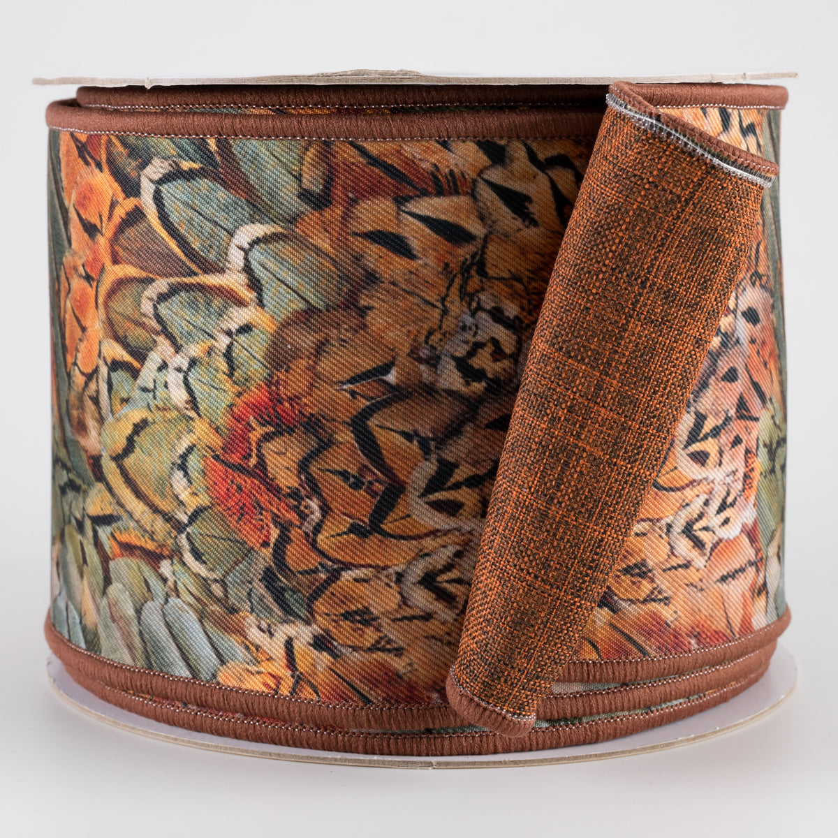 4" Double Sided Fused Pheasant Feathers Ribbon (10 Yards)