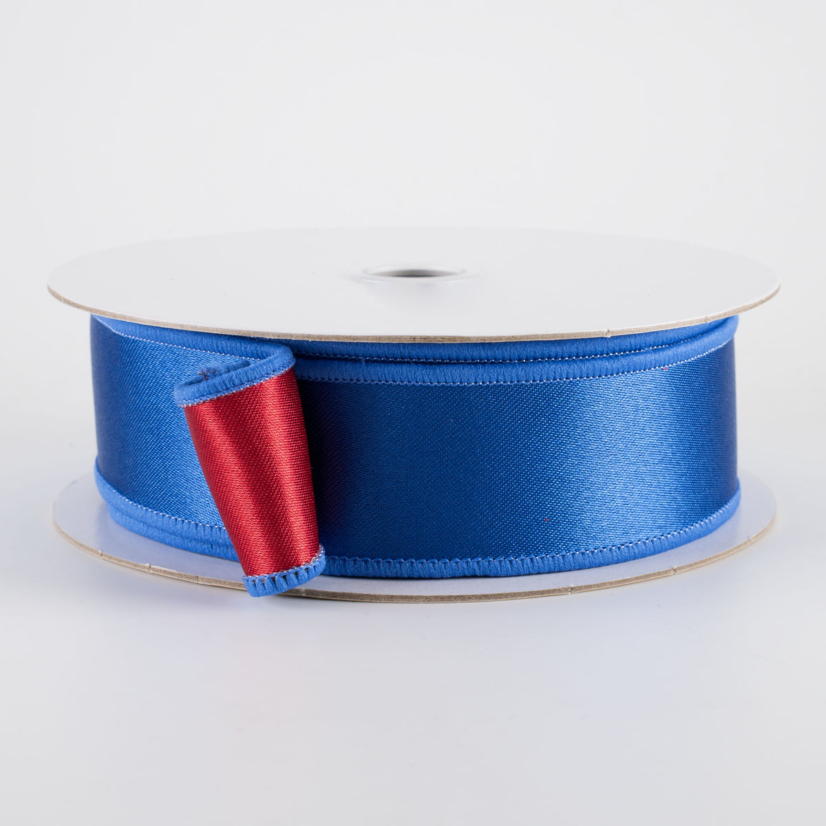 1.5" Double Sided Fused Satin Ribbon: Royal Blue & Red (10 Yards)