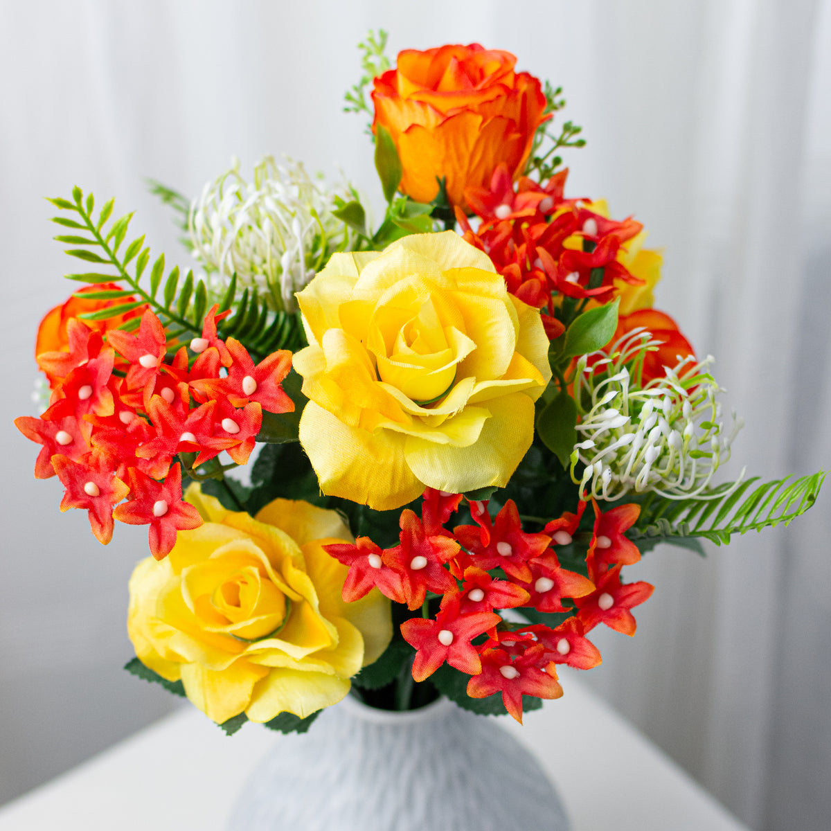 17" Roses & Star Flower Bush: Orange & Yellow (12 Stem)