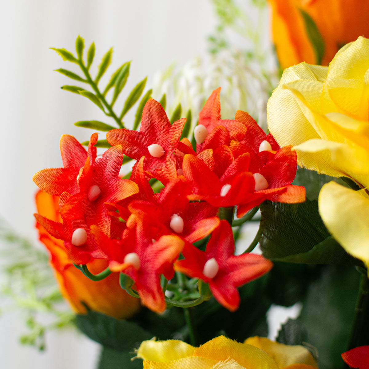 17" Roses & Star Flower Bush: Orange & Yellow (12 Stem)