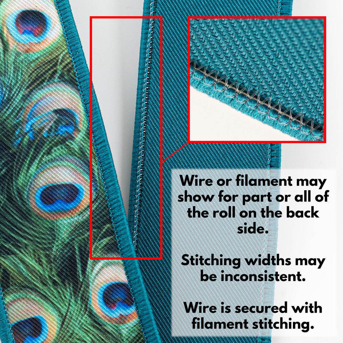 4" Double Sided Fused Peacock Feathers Ribbon (10 Yards)
