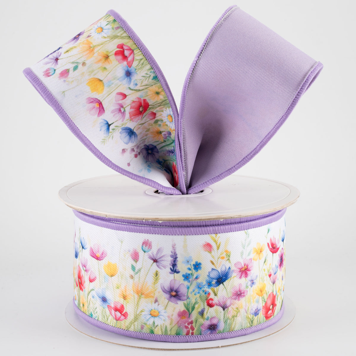 2.5" Double Sided Fused Watercolor Wildflowers Ribbon (10 Yards)