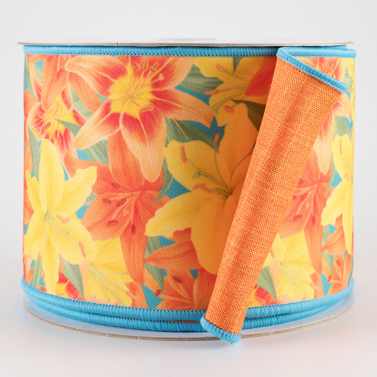 4" Double Sided Fused Orange Lilies Ribbon (10 Yards)