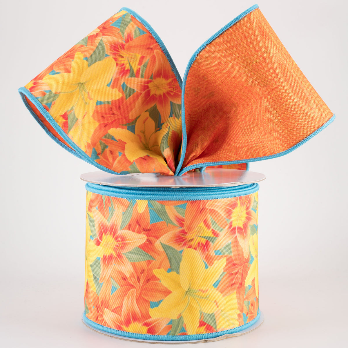 4" Double Sided Fused Orange Lilies Ribbon (10 Yards)