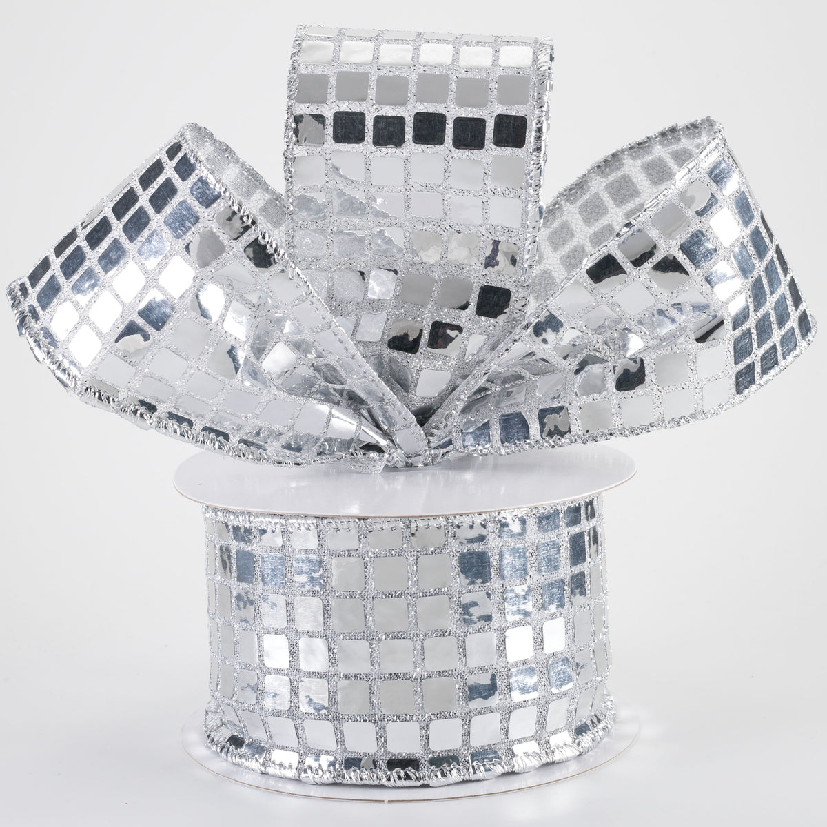 2.5" Mirror Disco Ball Ribbon: Silver (10 Yards)