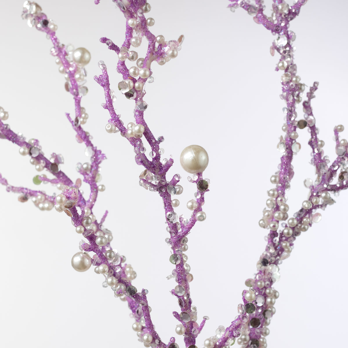 33" Pearls & Iridescent Glitter Twig Spray: Lavender Purple