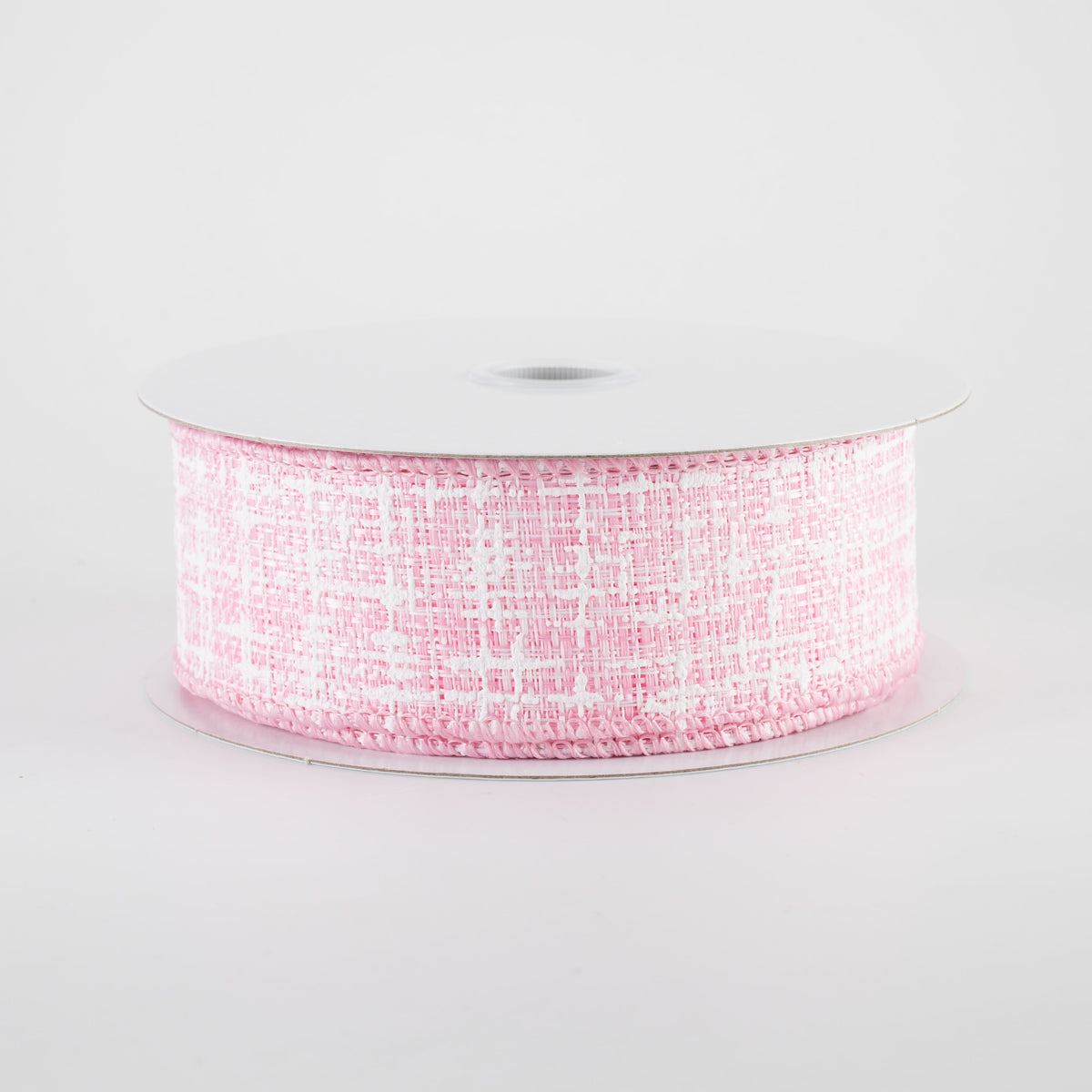 1.5" Embellished Tweed Ribbon: Pink & White (10 Yards)