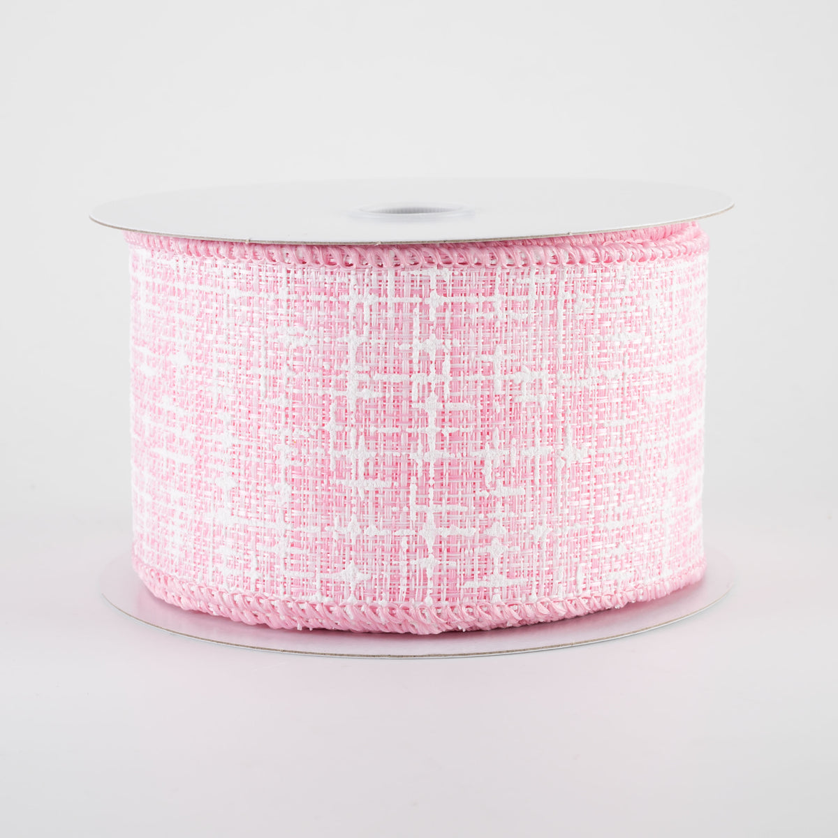 2.5" Embellished Tweed Ribbon: Pink & White (10 Yards)