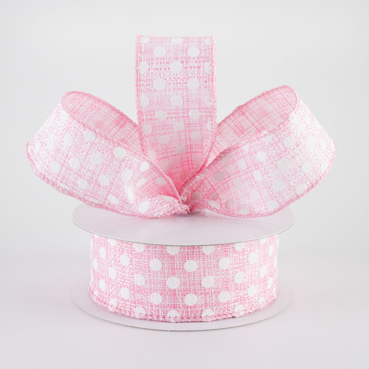 1.5" Polka Dot Tweed Ribbon: Pink & White (10 Yards)