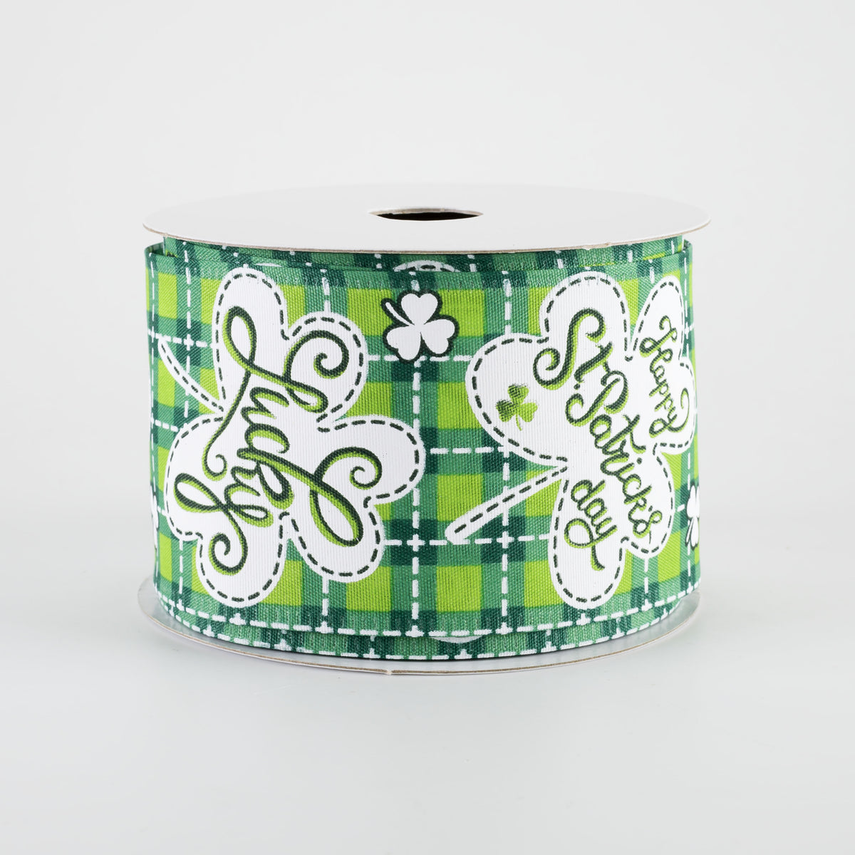 2.5" Lucky Shamrocks St Patrick's Day Plaid Ribbon: Green (10 Yards)