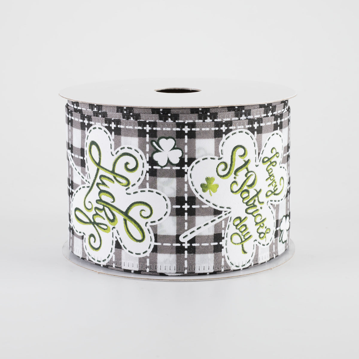 2.5" Lucky Shamrocks St Patrick's Day Plaid Ribbon: Black (10 Yards)