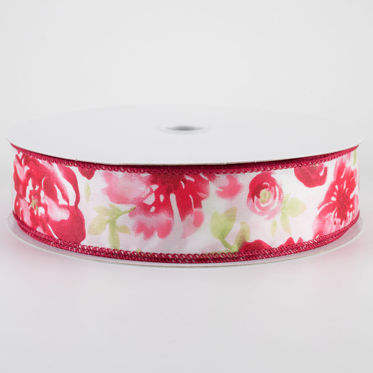 1.5" Watercolor Roses Ribbon: Red (50 Yards)