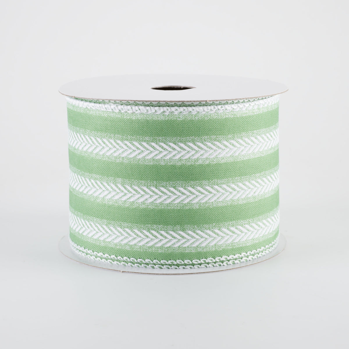 2.5" Iridescent Herringbone Stripes Ribbon: Mint Green & White (10 Yards)