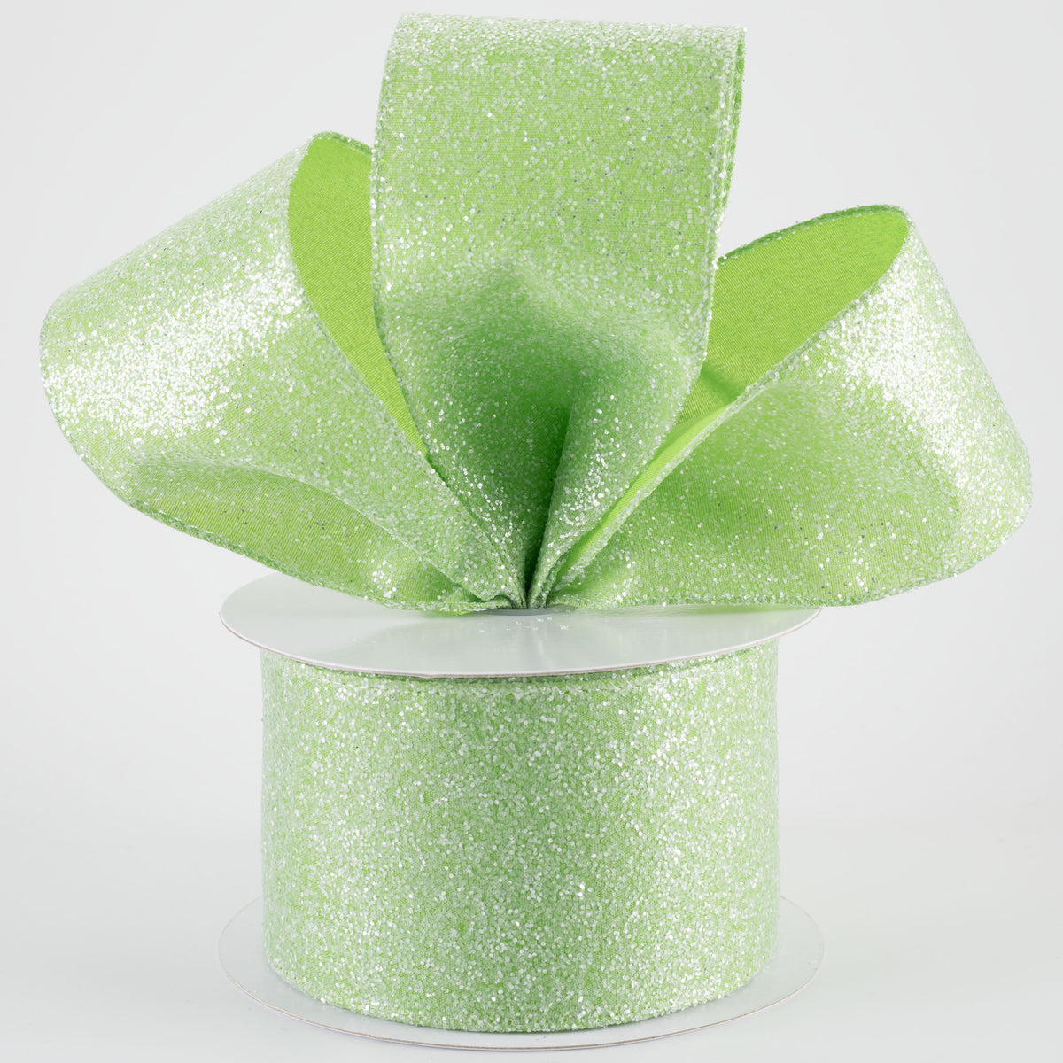 2.5" Candy Glittered Satin Ribbon: Lime Green (10 Yards)