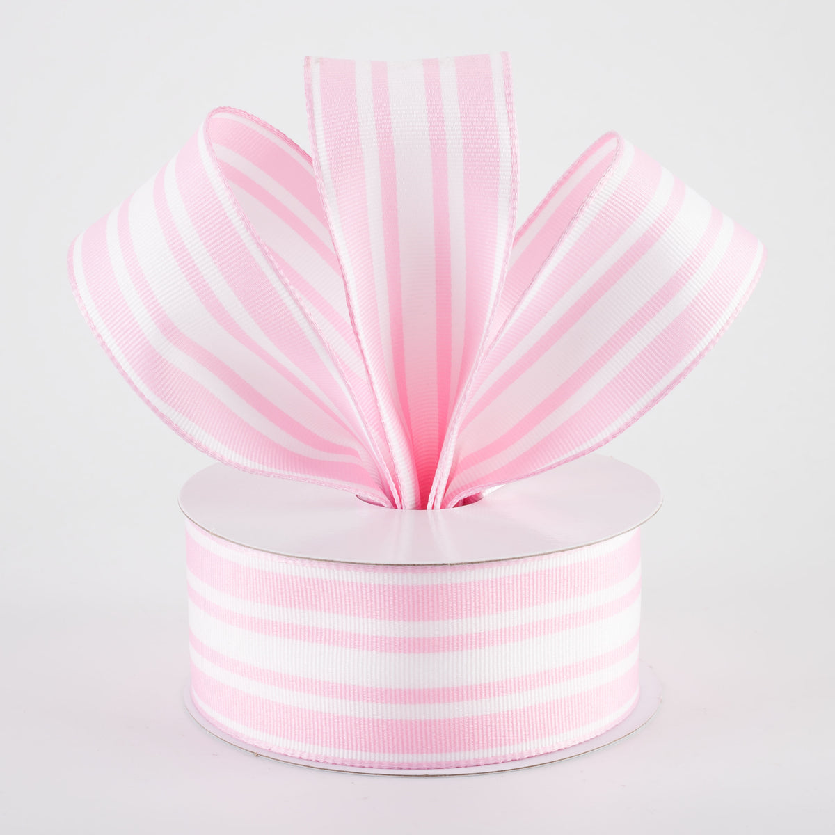 1.5" Modern Ticking Grosgrain Ribbon: Pink & White (10 Yards)