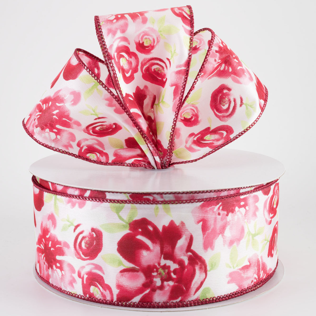 2.5" Watercolor Roses Ribbon: Red (50 Yards)