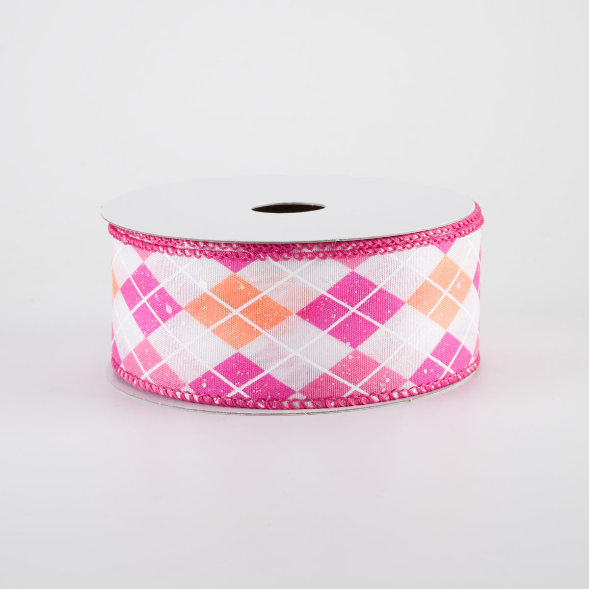 1.5" Iridescent Argyle Ribbon: White, Pink, Fuchsia & Peach (10 Yards)