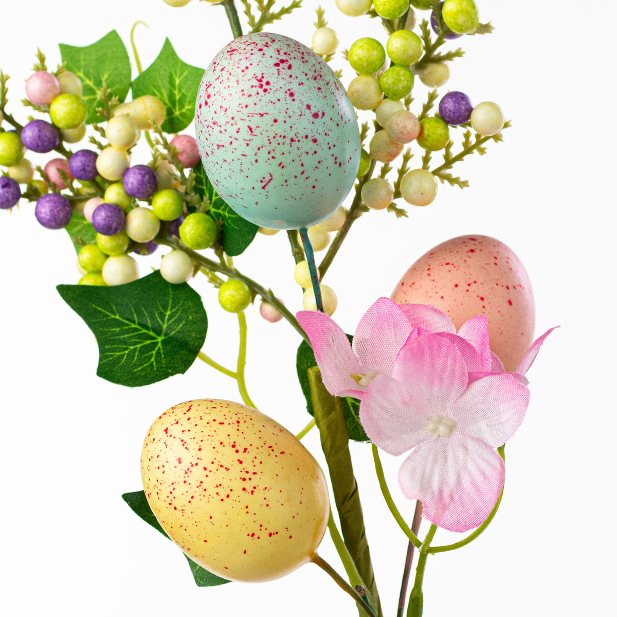 18" Speckled Easter Eggs, Flowers & Berries Pick