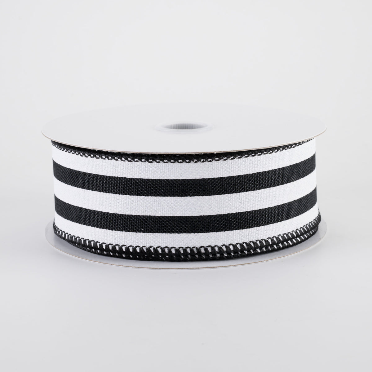 1.5" Linen Wide Cabana Stripes Ribbon: Black & White (10 Yards)