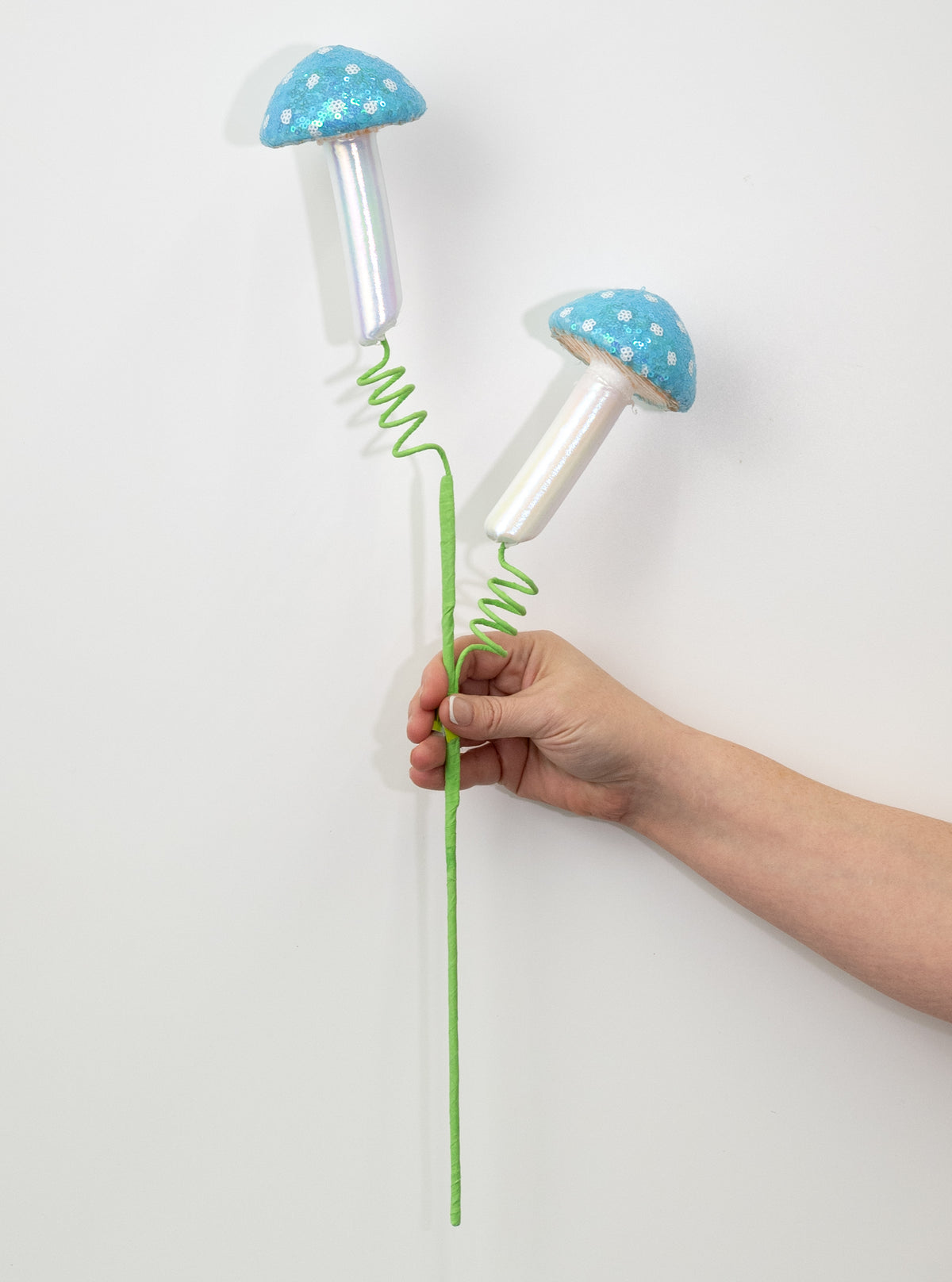 22" Sequin Polkadot Iridescent Mushroom Spray: Blue