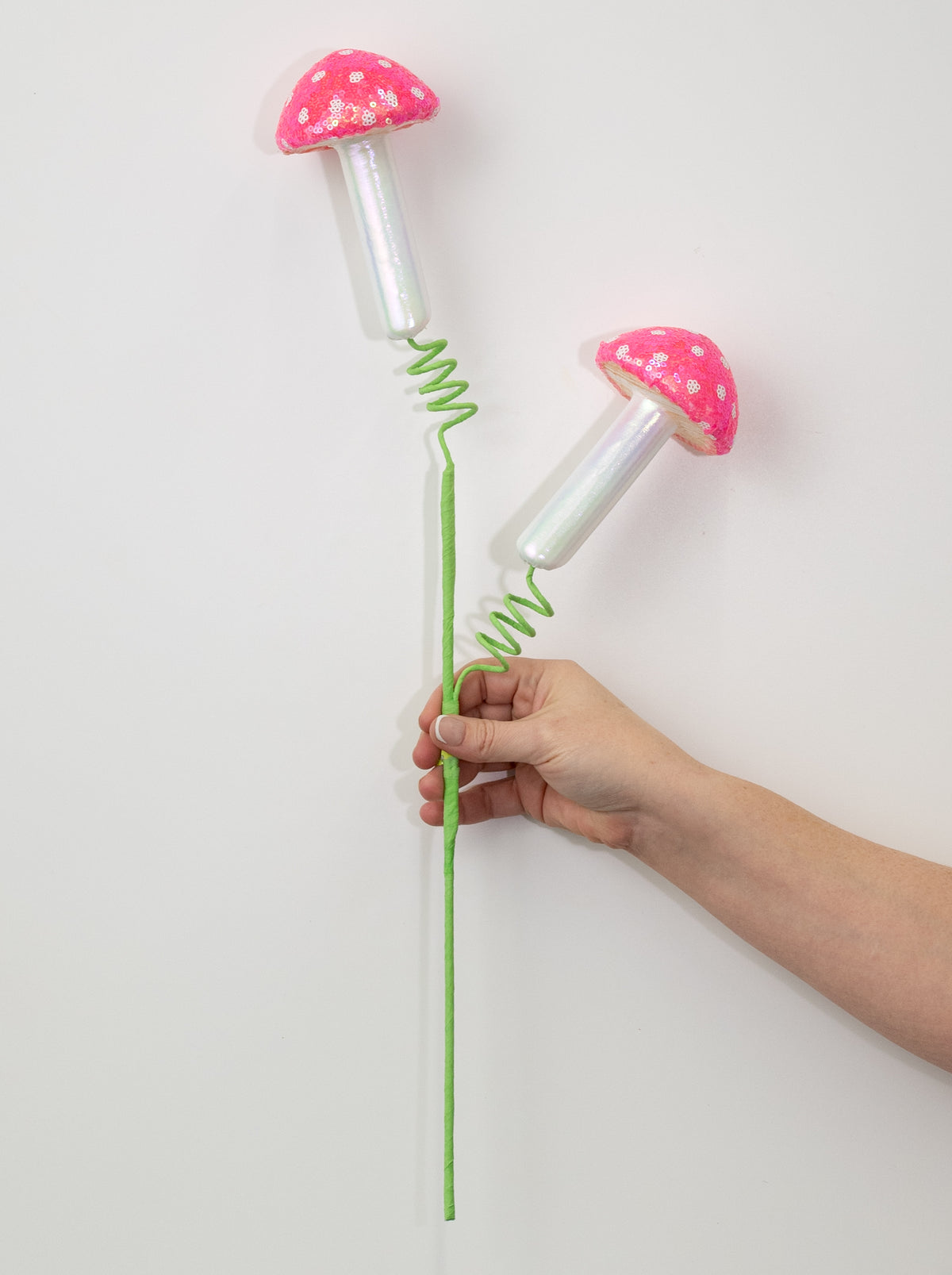 22" Sequin Polkadot Iridescent Mushroom Spray: Pink