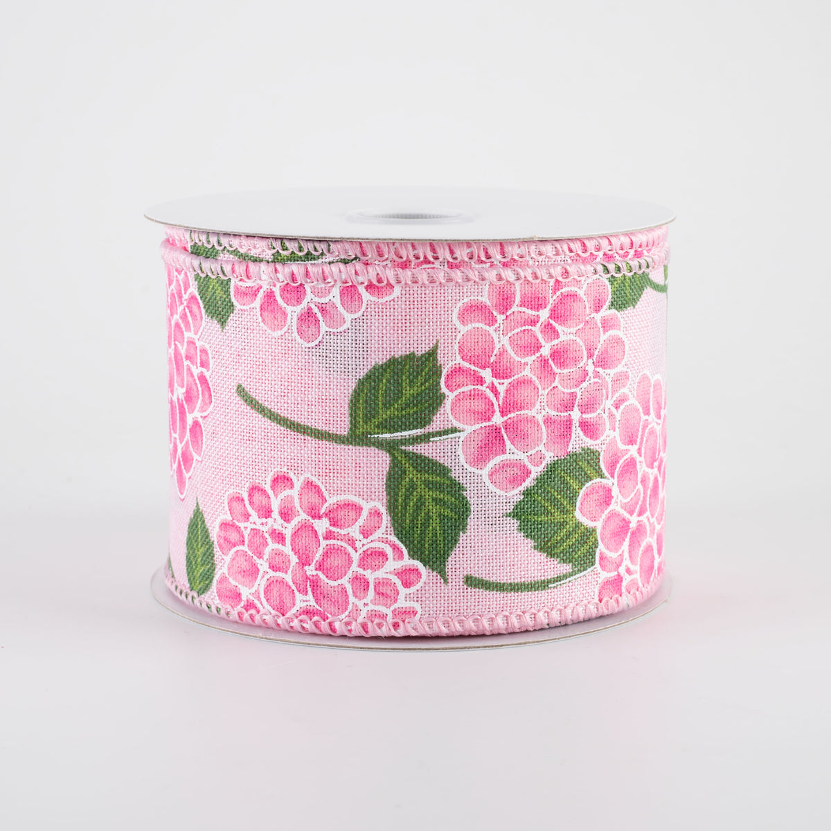 2.5" Linen Hydrangeas Ribbon: Pink on Pink (10 Yards)