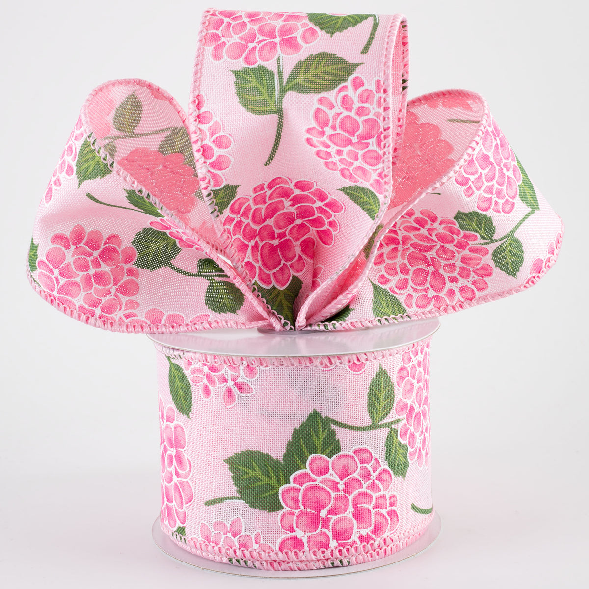 2.5" Linen Hydrangeas Ribbon: Pink on Pink (10 Yards)