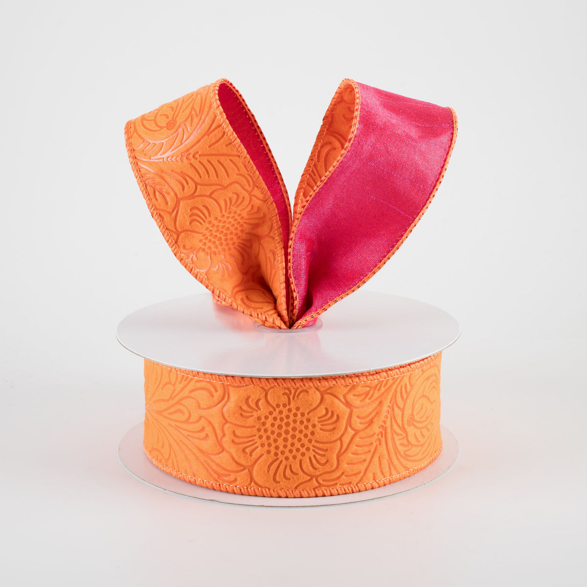 1.5" Double Sided Flower Breeze & Dupioni Ribbon: Orange & Fuchsia (10 Yards)