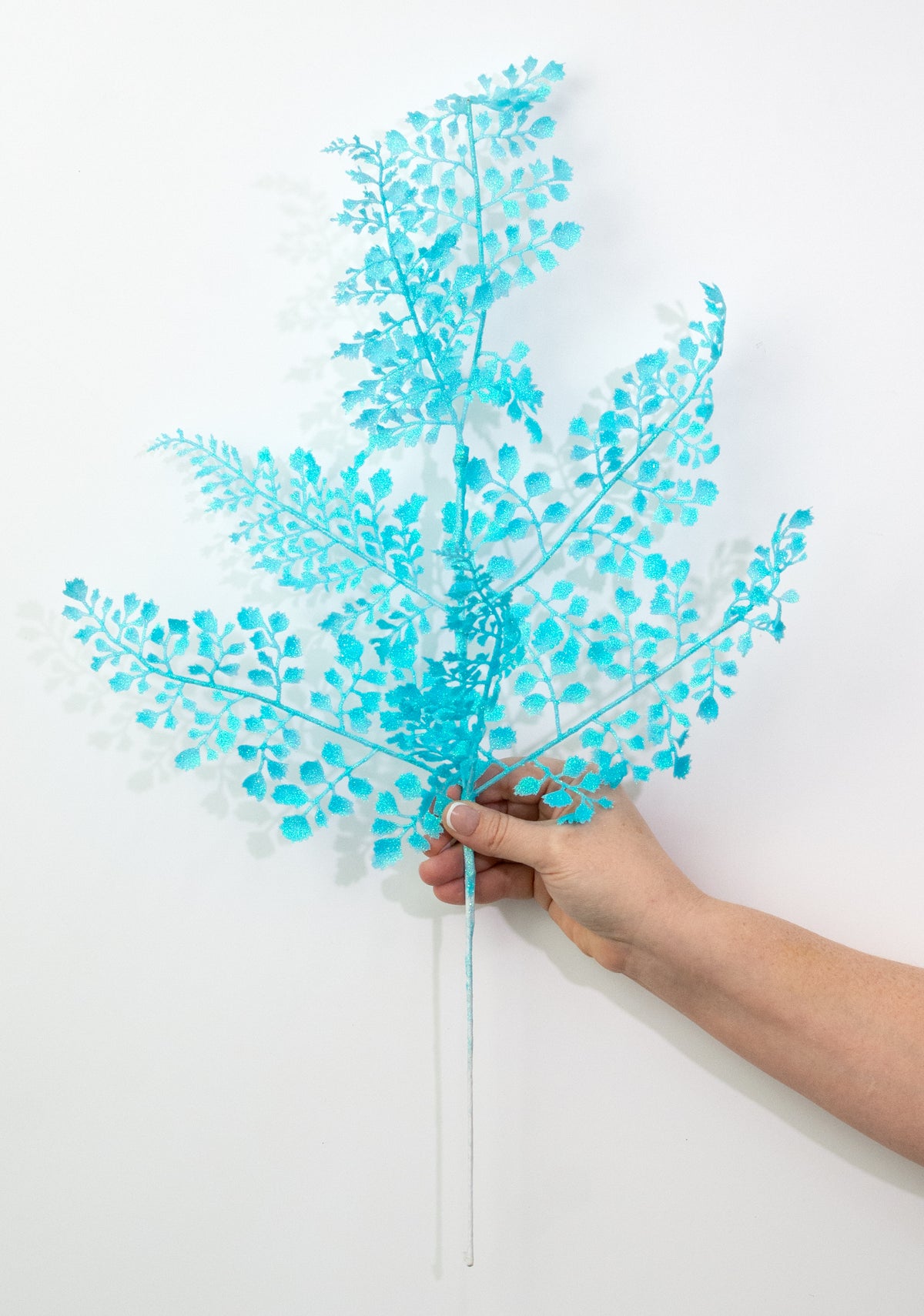 23" Glitter Maidenhair Fern Spray: Iridescent Light Blue