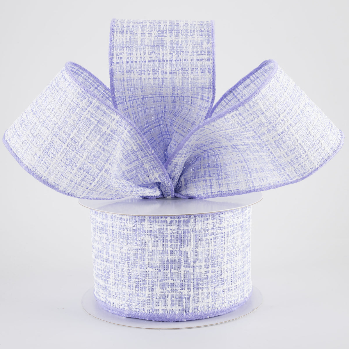 2.5" Embellished Tweed Ribbon: Lavender Purple & White (10 Yards)