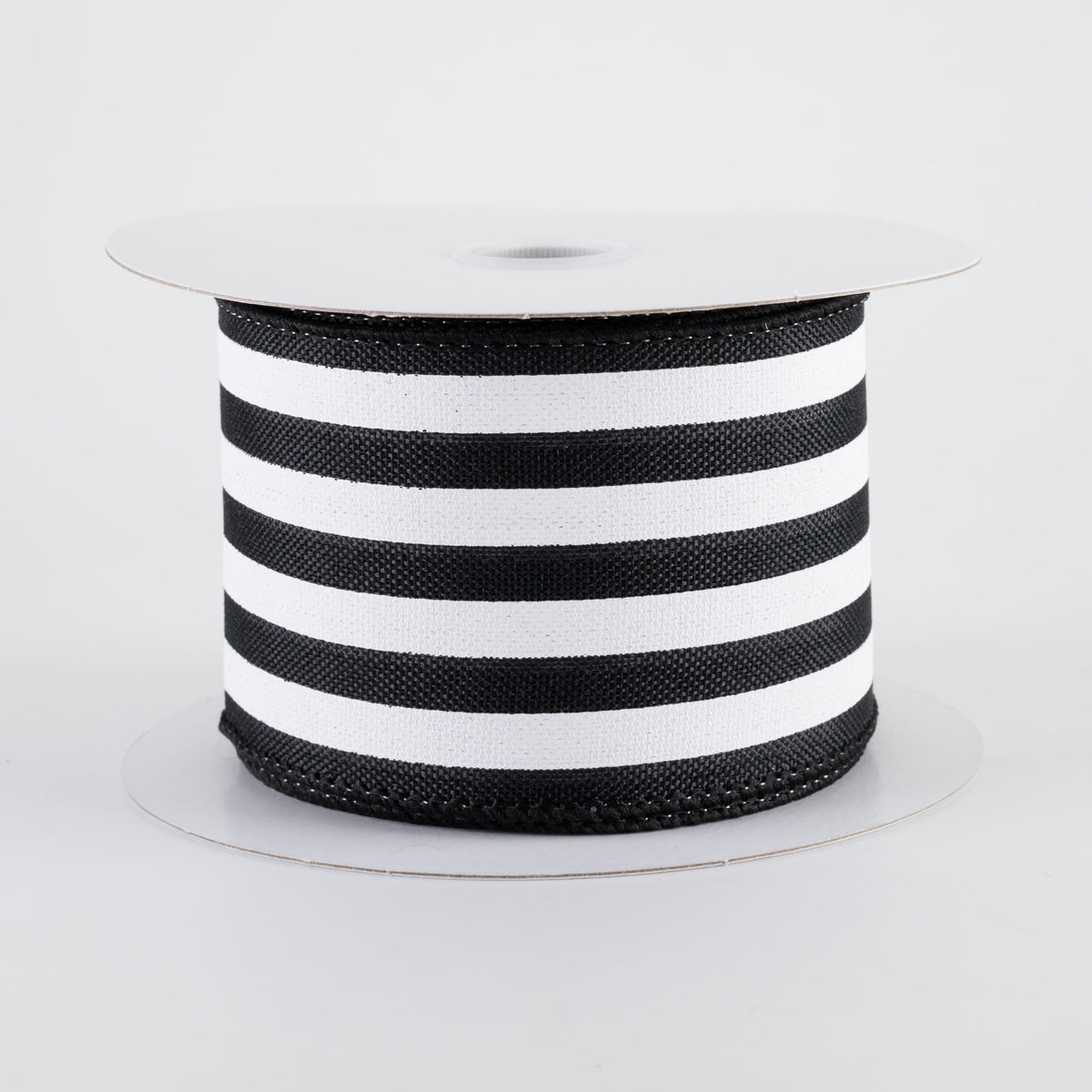 2.5" Linen Wide Cabana Stripes Ribbon: Black & White (10 Yards)